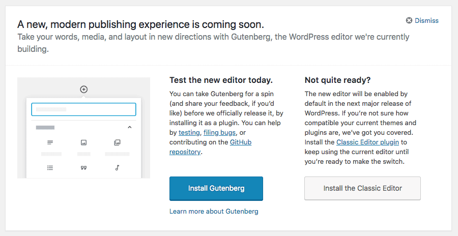 WordPress Gutenberg Notice